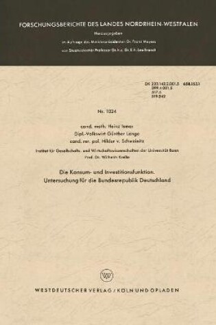 Cover of Die Konsum- und Investitionsfunktion. Untersuchung für die Bundesrepublik Deutschland