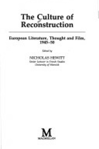 Cover of The Culture of Reconstruction