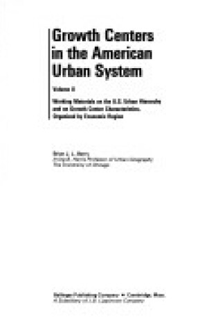 Cover of Growth Centres in the American Urban System