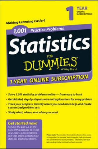 Cover of 1,001 Statistics Practice Problems for Dummies Access Code Card (1-Year Subscription)