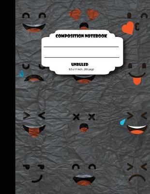 Book cover for Composition notebook unruled 8.5 x 11 inch 200 page, Mix emoji face black cover