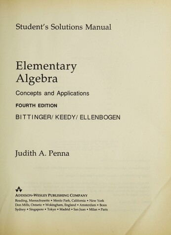 Book cover for Students Solutions Manual to Elementary Algebra: Concepts and App