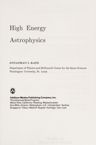 Cover of High Energy Astrophysics