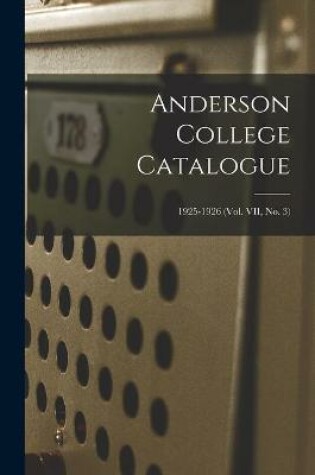 Cover of Anderson College Catalogue; 1925-1926