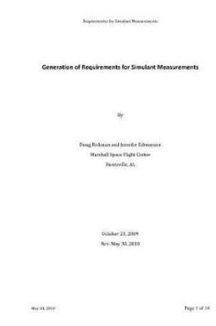 Cover of Generation of Requirements for Simulant Measurements. Revised, May 30, 2010