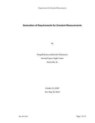 Book cover for Generation of Requirements for Simulant Measurements. Revised, May 30, 2010