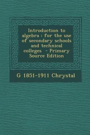 Cover of Introduction to Algebra