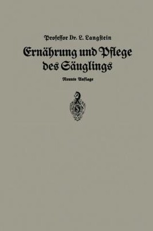 Cover of Ernahrung Und Pflege Des Saglings