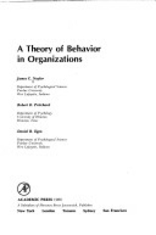 Cover of Theory of Behaviour in Organizations