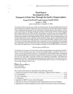 Book cover for Investigation of the Transport of Solar Ions Through the Earth's Magnetosphere