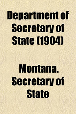 Book cover for Department of Secretary of State (1904)