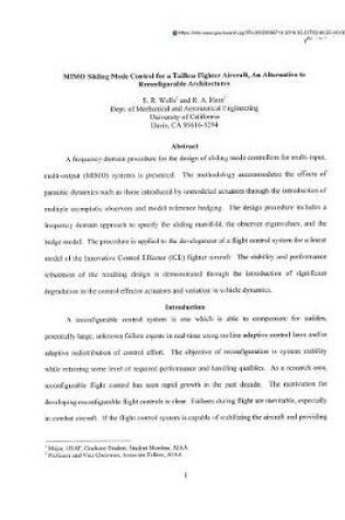 Cover of Mimo Sliding Mode Control for a Tailless Fighter Aircraft, an Alternative to Reconfigurable Architectures
