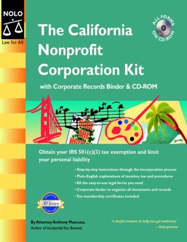 Cover of California Nonprofit Corporation Kit "Binder with CD," the