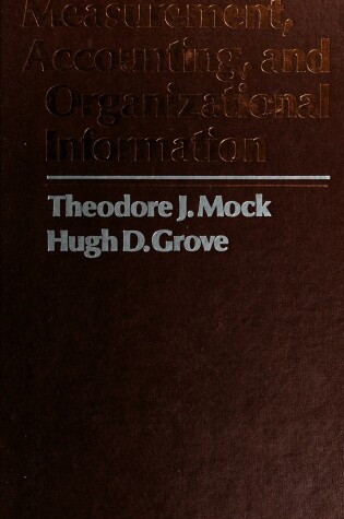 Cover of Measurement, Accounting and Organizational Information