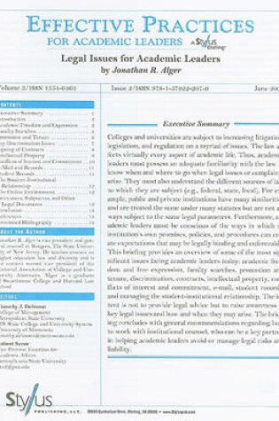 Cover of Legal Issues for Academic Leaders