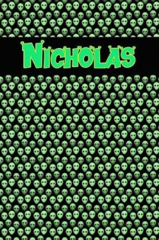 Cover of 120 Page Handwriting Practice Book with Green Alien Cover Nicholas