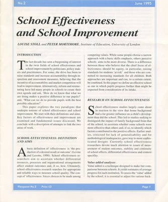 Cover of School Effectiveness and School Improvement