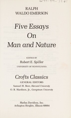 Cover of Five Essays on Man and Nature