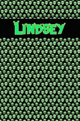 Cover of 120 Page Handwriting Practice Book with Green Alien Cover Lindsey