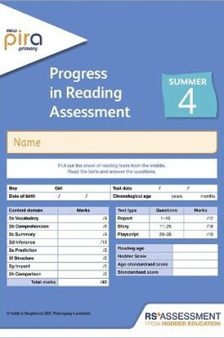 Cover of New PiRA Test 4, Summer PK10 (Progress in Reading Assessment)