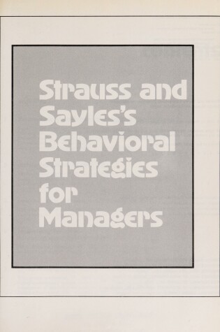 Cover of Behavioural Strategies for Managers