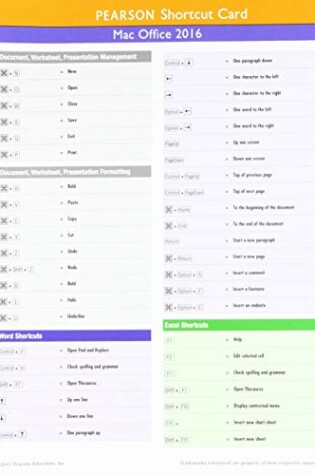 Cover of Pearson Mac Office 2016 Shortcut Card