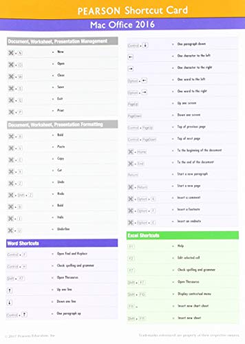 Book cover for Pearson Mac Office 2016 Shortcut Card