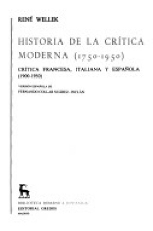 Cover of Historia de La Critica Moderna VII