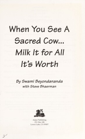 Book cover for When You See a Sacred Cow...Milk it for All it's Worth