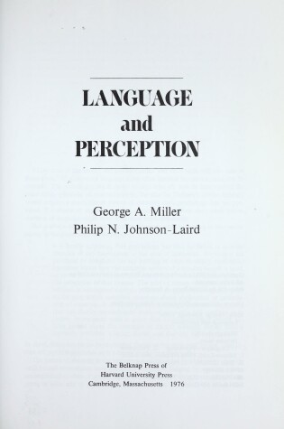 Cover of Miller: Language Perception