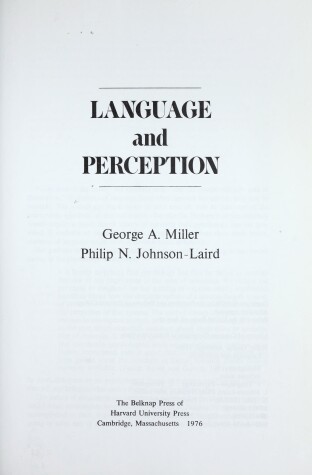 Book cover for Miller: Language Perception