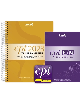 Book cover for CPT Professional 2023 and E/M Companion 2023 and CPT QuickRef APP Bundle