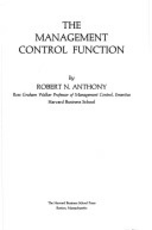 Cover of Management Control Function