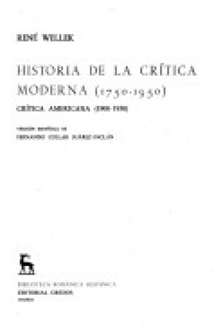 Cover of Historia de La Critica Moderna VI