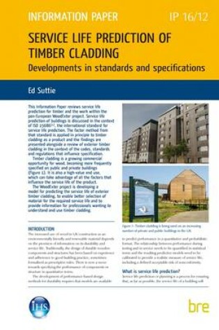 Cover of Service Life Prediction for Timber Cladding: Developments in Standards and Specifications