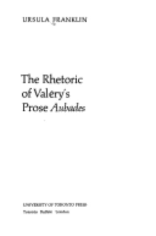 Cover of Rhetoric of Valery's Prose "Aubades"