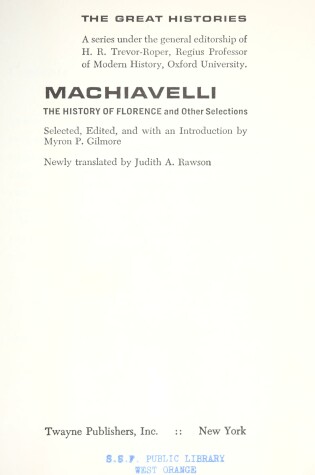 Cover of The History of Florence and Other Selections