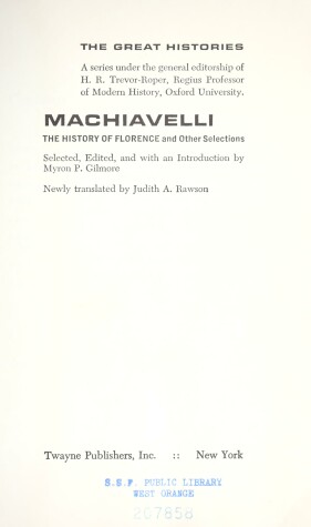 Cover of The History of Florence and Other Selections