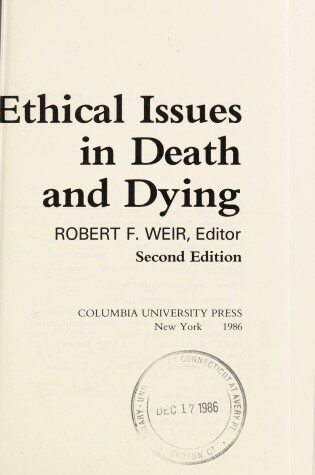 Cover of Ethical Issues in Death and Dying