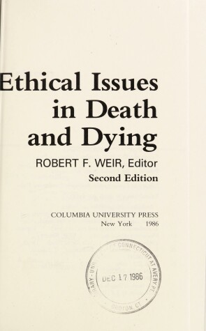 Cover of Ethical Issues in Death and Dying