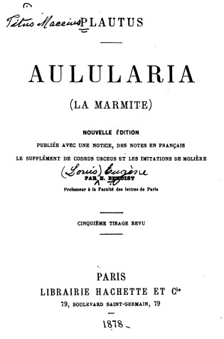 Cover of Plautus. Aulularia