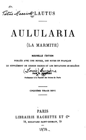 Book cover for Plautus. Aulularia