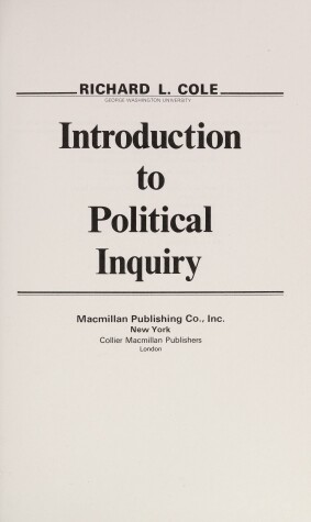 Book cover for Introduction to Political Inquiry