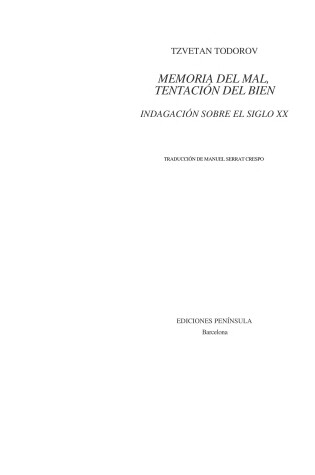 Cover of Memoria del Mal, Tentacion del Bien