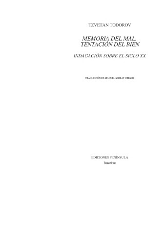 Book cover for Memoria del Mal, Tentacion del Bien