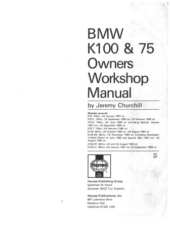 Book cover for BMW K100 and K75 1983-87 Owner's Workshop Manual