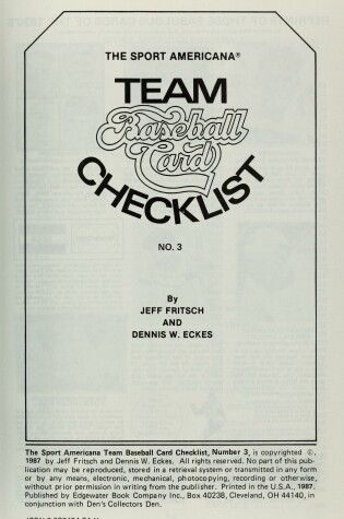 Cover of Team Baseball Card Checklist No. 3