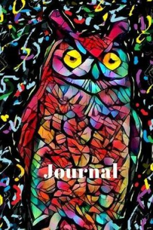 Cover of Black Colorful Rainbow Prism Blue Teal Red & Yellow Owl Bird Lovers Pretty Blank Lined Journal for Daily Thoughts Notebook Diary for Women for Ladies