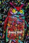 Book cover for Black Colorful Rainbow Prism Blue Teal Red & Yellow Owl Bird Lovers Pretty Blank Lined Journal for Daily Thoughts Notebook Diary for Women for Ladies