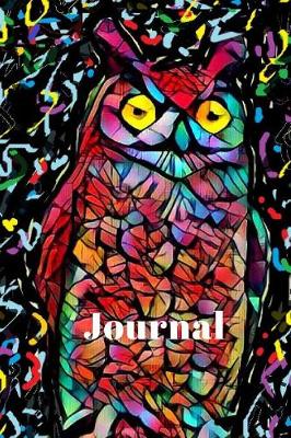 Cover of Black Colorful Rainbow Prism Blue Teal Red & Yellow Owl Bird Lovers Pretty Blank Lined Journal for Daily Thoughts Notebook Diary for Women for Ladies